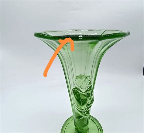 Green Uranium Glass Art Nouveau Deco Fluted Green Vase Nude Lady