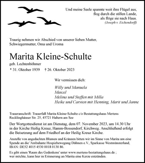 Traueranzeigen Von Marita Kleine Schulte Sich Erinnern De