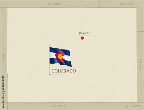 Border map of Colorado US state with waving flag. Highly detailed ...