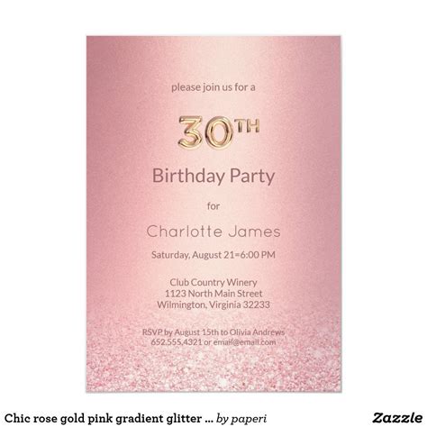 Chic Rose Gold Pink Gradient Glitter 30th Birthday Invitation Zazzle