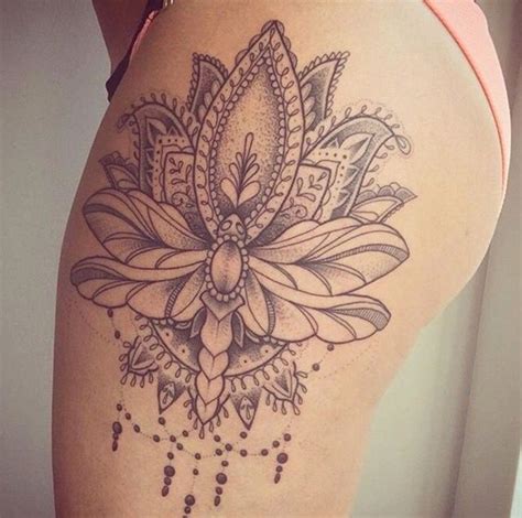 Mandala Style Lotus Flower Tattoo On The Outer Thigh Tattoos Thigh