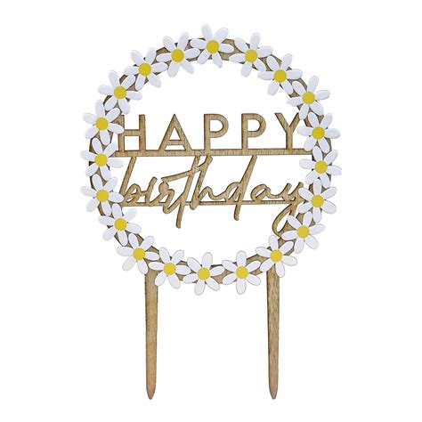 Cake Topper En Bois Happy Birthday Marguerite