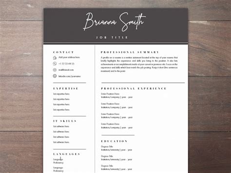 Resume Template Without Photo Minimalist Cv Template Ms Word Etsy