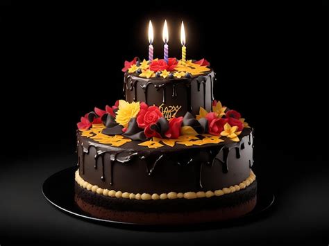 Premium Photo | Happy Birthday cake on black background generated by ai