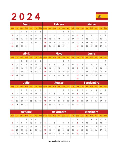 Calendario 2024 España Para Imprimir Descarga Gratis