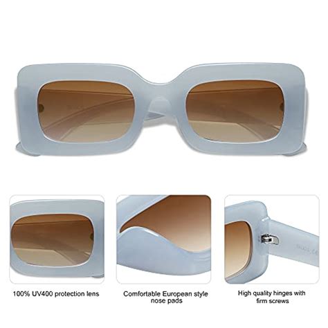 Sojos Retro S Nude Rectangle Sunglasses For Women Trendy Chunky Glasses Blue Frame Brown Lens