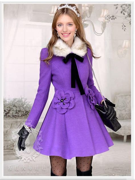 Dabuwawa Wool Blend Faux Fur Collar Corsage Coatdress Yesstyle