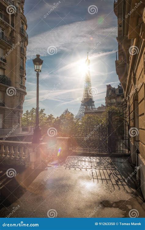 Street View With Eiffel Tower In Paris France Stock Photo Image Of