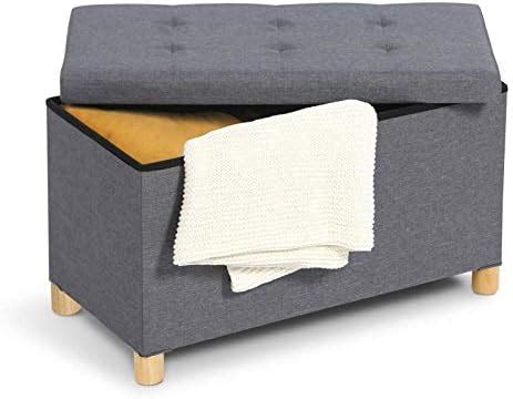 IDMarket Banc Coffre Rangement Sur Pied 76 Cm Tissu Gris Anthracite