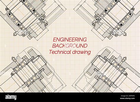 Mechanical Engineering Drawings On Light Background Milling Machine