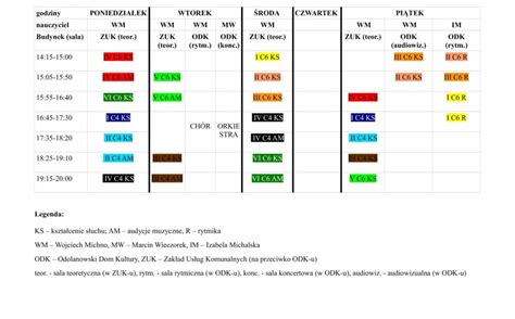 Plan Zaje Zbiorowych Rok Szkolny Pa Stwowa Szko A Muzyczna