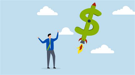 Boost your income, animation of dollar investor launch a rocket high