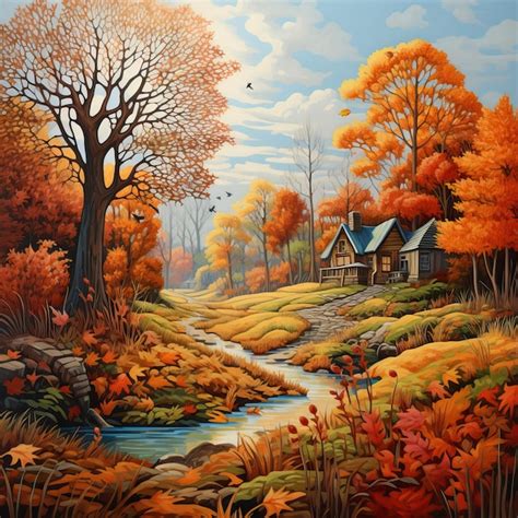 Premium Ai Image Autumn And Fall Autumn Painting And Fantasy Style