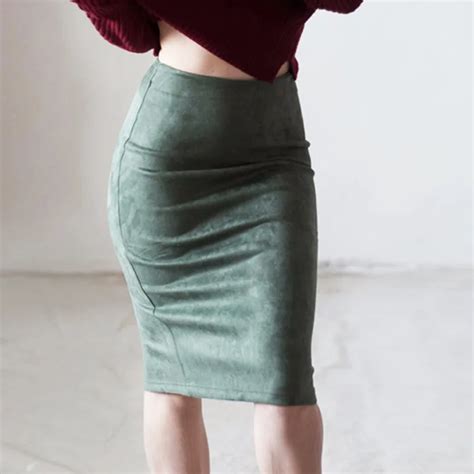 Women Skirts Suede Solid Color Pencil Skirt Female Autumn Winter High