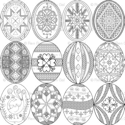 Pysanky, Easter Eggs (larger version; different designs) fabric ...