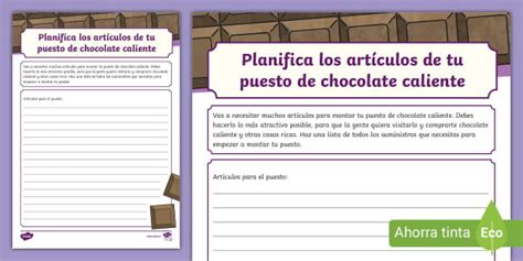 Ficha De Actividad Planifica Los Artículos De Tu Puesto De Chocolate