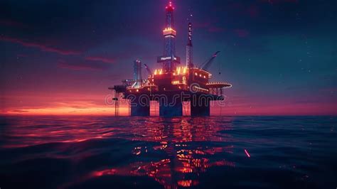 A Classic Spar With Oil Drilling Platform On The Ocean Surface At Dawn