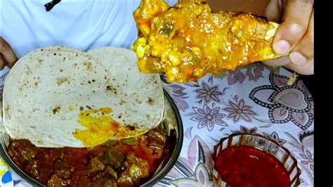 ASMR EATING SPICY MUTTON CURRY MUTTON CURRY WHITE RICE CHAPATI