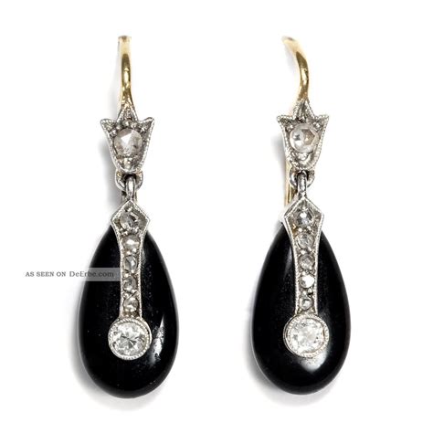 Elegante Platin Gold Diamant Und Onyx Ohrringe Des Art D Co Um