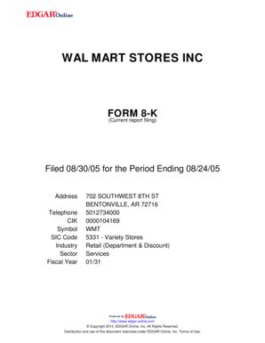 Fillable Online Wal Mart Stores Inc Form K Fax Email Print Pdffiller