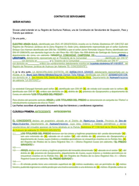 Modelo De Contrato De Servidumbre Civil Version Final Pdf Propiedad