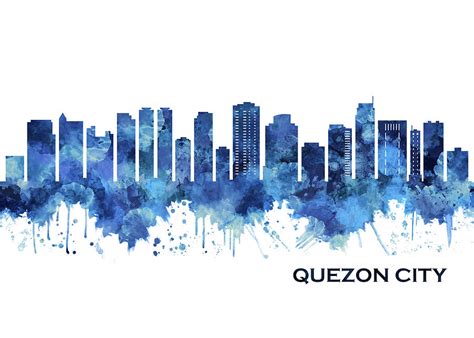 Quezon City Skyline Blue Mixed Media By Nextway Art Fine Art America