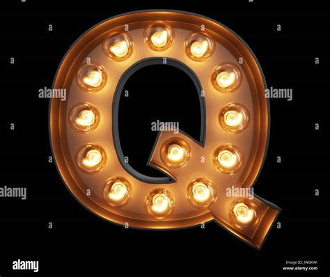 Light Bulb Glowing Letter Alphabet Character Q Font Front View