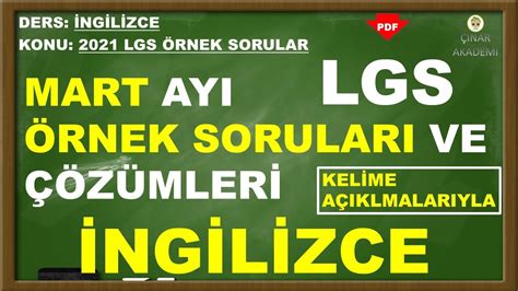 Lgs Mart Ayi Örnek Sorulari 2021 İngİlİzce AÇiklamali ÇÖzÜmlerİyle