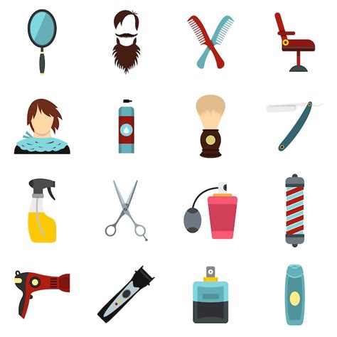 Set De Iconos Planos De Peluquer A Vector Premium