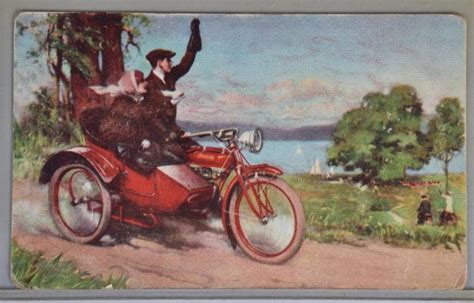 Early Indian Motorcycle Color Postcard