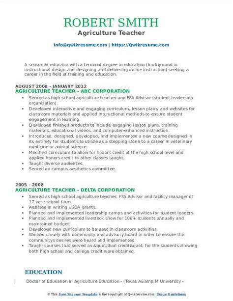 10 Agriculture Teacher Resume Samples And Templates For 2025