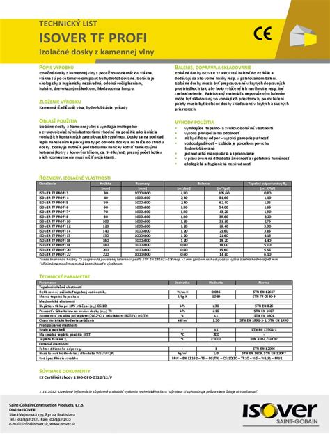 Isover TF Profi Technicky List | PDF