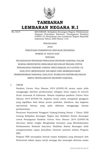 Lampiran Peraturan Pemerintah Nomor 23 Tahun 2020 PDF