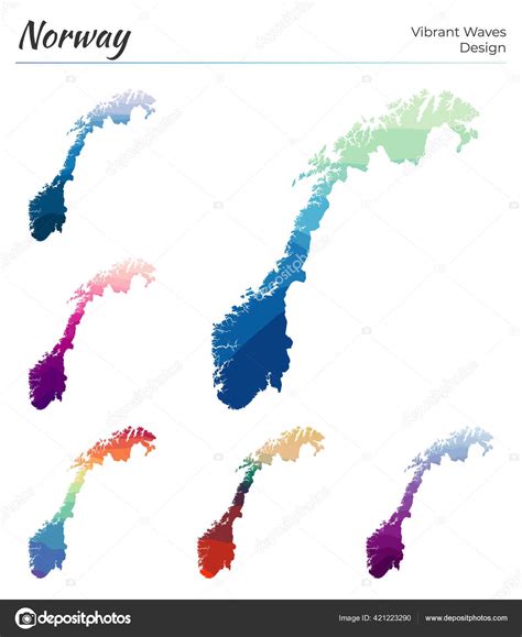 Set Of Vector Maps Of Norway Vibrant Waves Design Bright Map Of Country