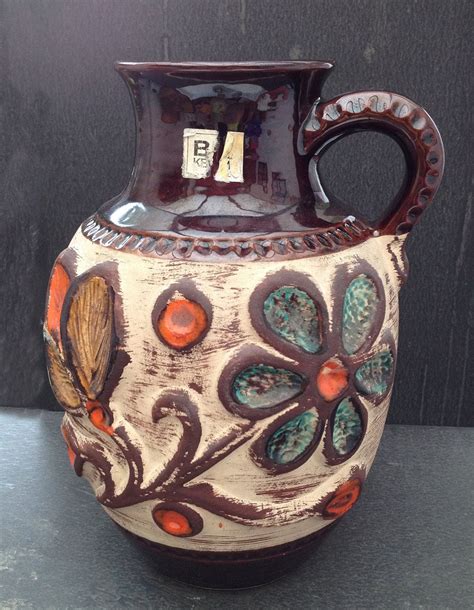 German Pottery Bay WGP West German Vase Bay Keramik Brown Flowers