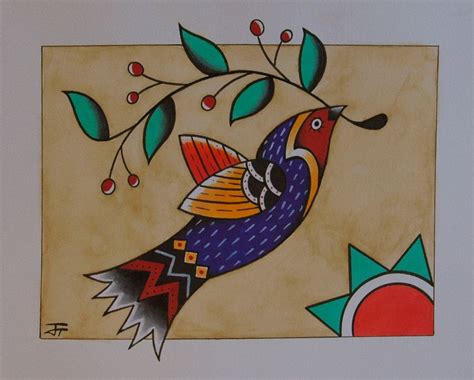 Folk Bird With Berry Branch And Sun German Folk Art Country Decor