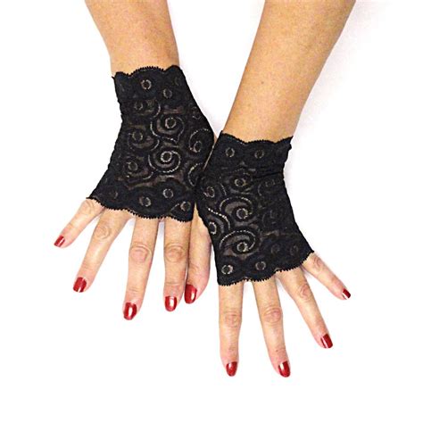 Black Lace Fingerless Gloves Black Gothic Victorian Wedding Etsy