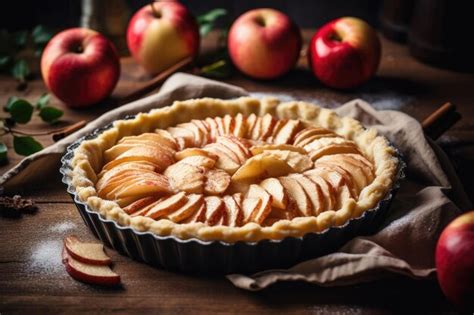 Hornear Una Tarta De Manzana Con Masa Quebrada En Un Molde Para Tartas