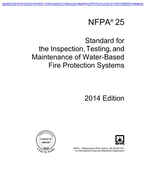 Nfpa Standard For The Inspection Testing And Maintenance Of