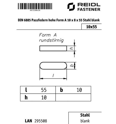 DIN 6885 Passfedern Hohe Form A 10 X 8 X 55 Stahl Blank Bei Reidl De