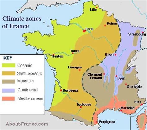 Map of France Climate Zones | Weather in france, France map, France