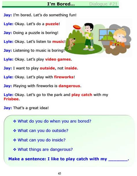 Esl Dialogues Im Bored Beginner Stickyball Esl Lessons