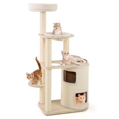 Tall Cat Tree For Indoor Cats Modern Wood Cat Tower With 2 Story Condo
