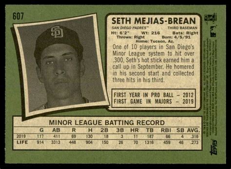 Seth Mejias Brean 2020 Topps Heritage High Number Rookie Card RC 607