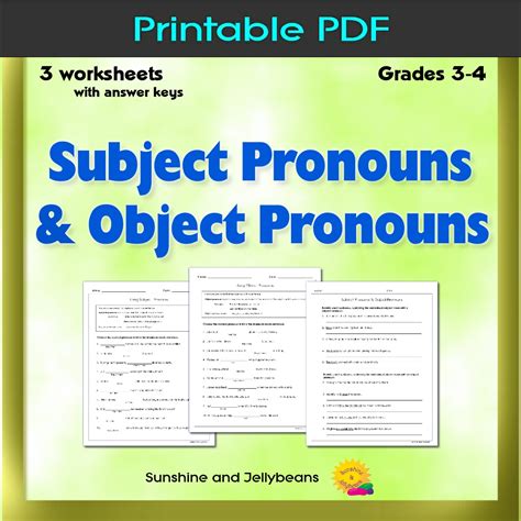 Subject & Object Pronouns - 3 worksheets - Grades 3-4 - CCSS | Made By ...