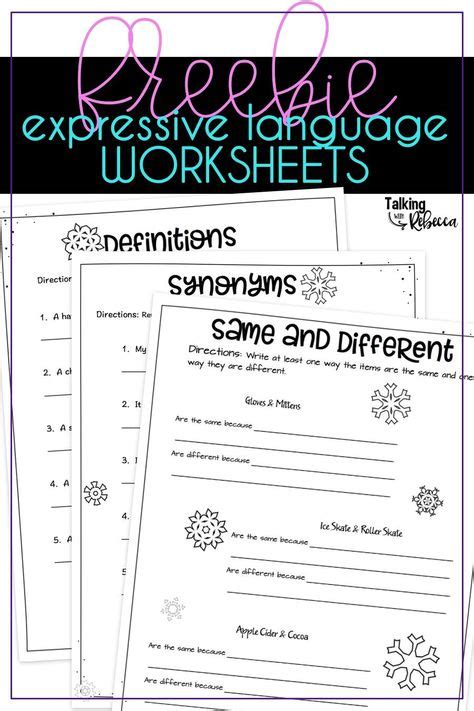 Freebie Expressive Language Worksheets Speech Therapy Activities