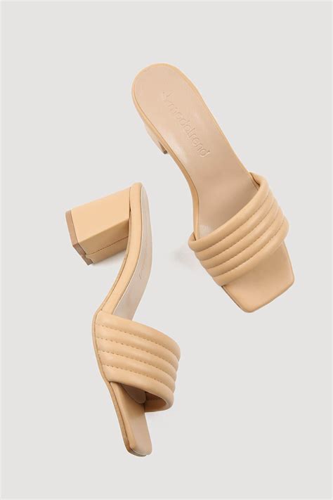 Kadın Kalın Bantlı Topuklu Terlik NUDE CİLT