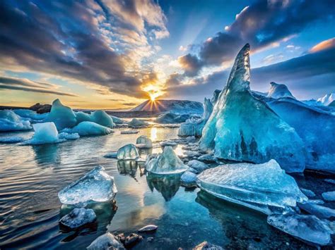 stunning arctic landscape glacial iceberg fragments icicles  crystal