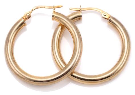 A Pair Of 9ct Gold Hoop Earrings 3 Mm Wide Full Round Hoops Of