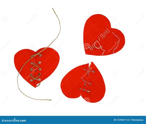 Three Mended Red Hearts Broken Heart Concept Stock Photo Image Of